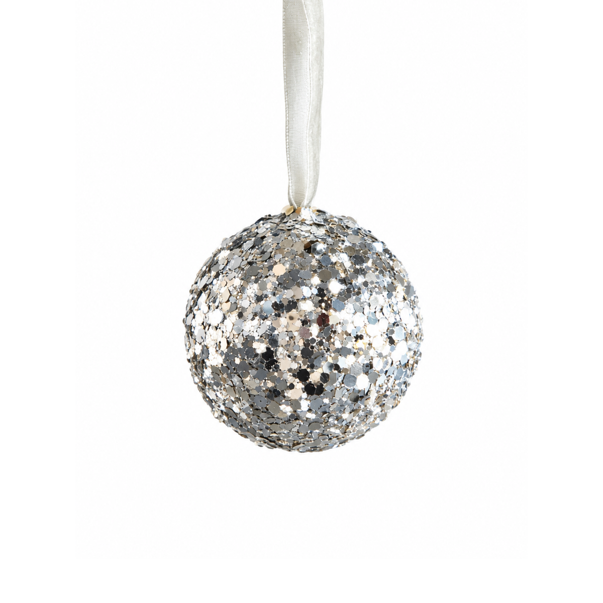 Glob decorativ cu sclipici, argintiu, 6 cm