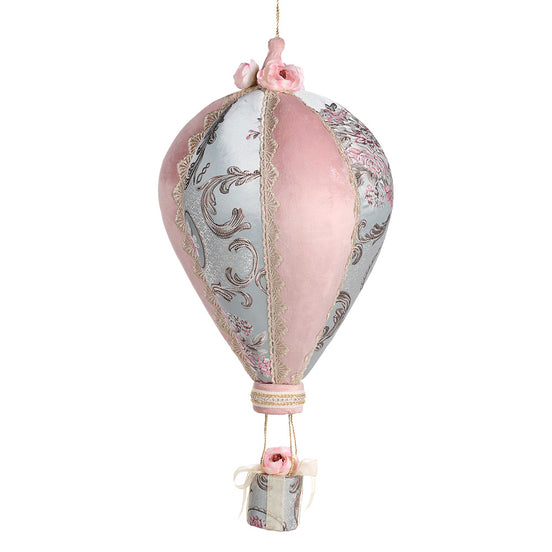 Balon cu aer cald si floare in cosulet roz/albastru 58cm