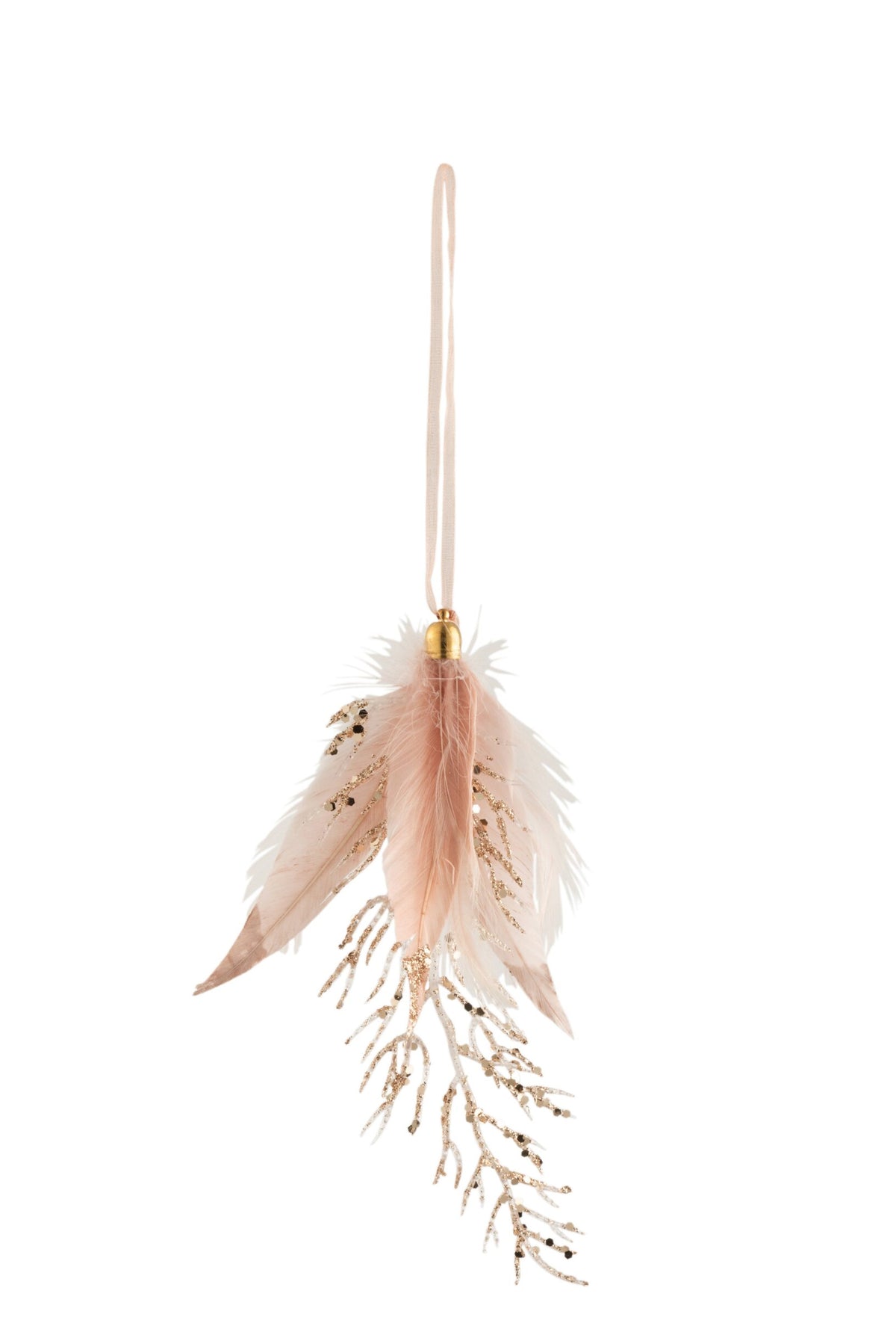 Decorațiune cu pene roz/auriu, 18cm