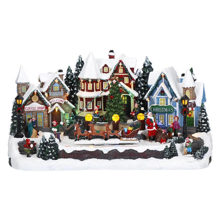 Scena cu centrul satului decorat de Craciun 44x25,5x23cm
