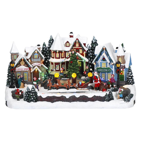 Scena cu centrul satului decorat de Craciun 44x25,5x23cm