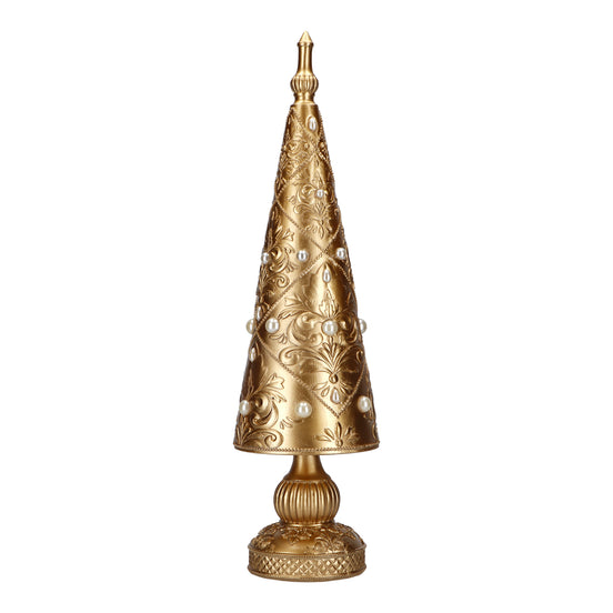Brad decorativ conic cu mărgele, auriu, 41 cm