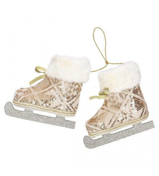 Set 2 ornamente pentru brad în formă de patine, șampanie/auriu, 20cm