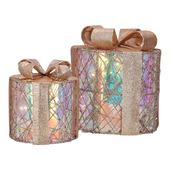 Set 2 cutii cadou rotunde cu LED-uri