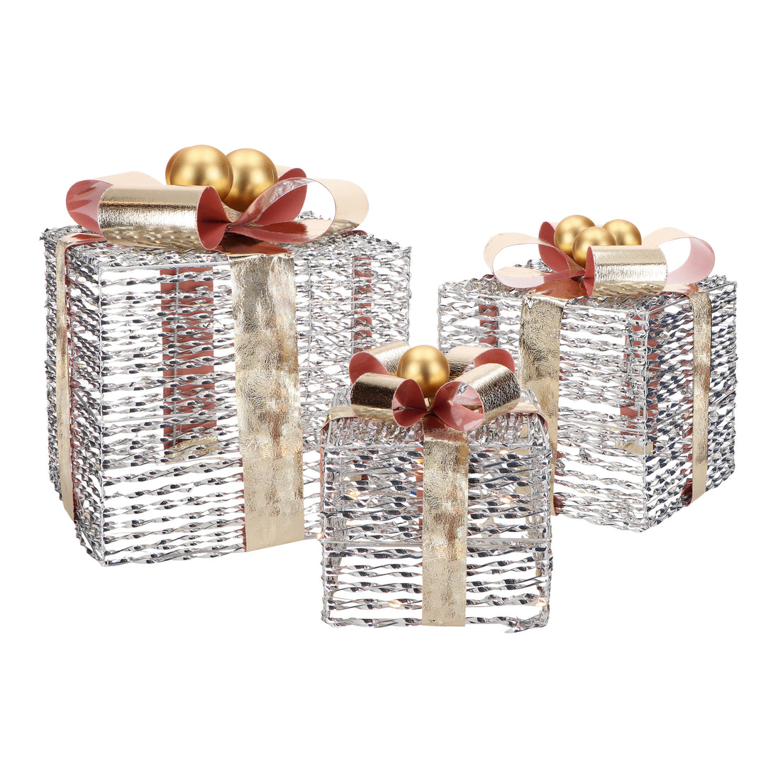 Set 3 cutii cadou argintii cu LED