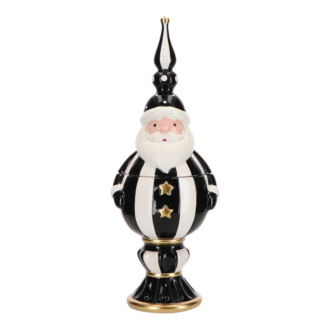 Bomboniera decorativa Moș Crăciun, ceramică, negru/alb, 47 cm