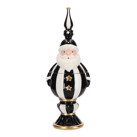 Bomboniera decorativa Moș Crăciun, ceramică, negru/alb, 47 cm