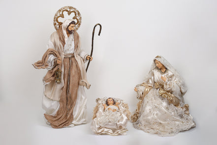 Set 3 piese Sfânta Familie, alb/auriu/bej, 82cm