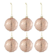 Set 6 globuri de sticlă cu sclipici, roz, 10 cm