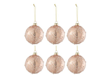 Set 6 globuri de sticlă cu sclipici, roz, 10 cm