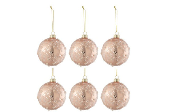 Set 6 globuri de sticlă cu sclipici, roz, 10 cm