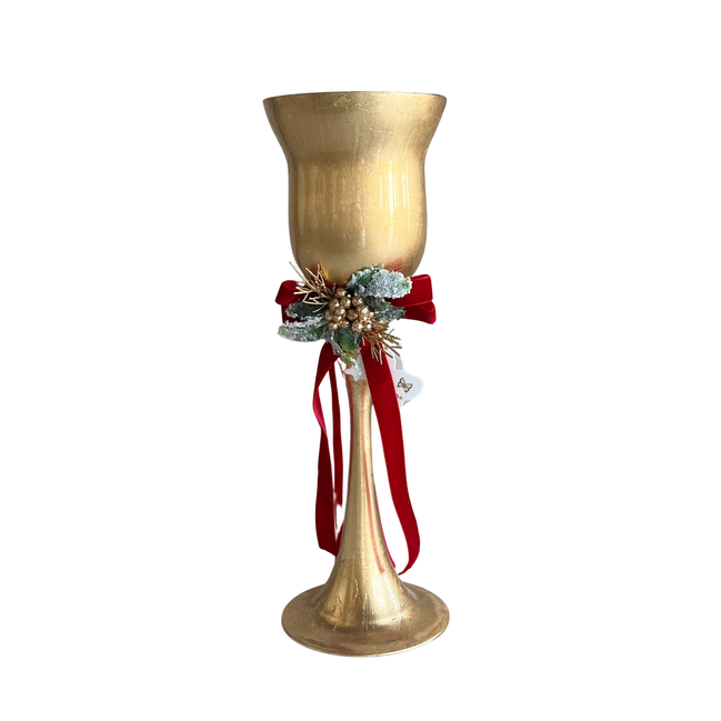 Paharnic decorativ cu suport pentru lumânare, auriu/roșu/verde, 35cm