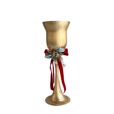 Paharnic decorativ cu suport pentru lumânare, auriu/roșu/verde, 30cm