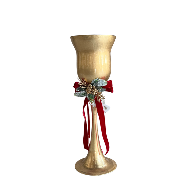 Paharnic decorativ cu suport pentru lumânare, auriu/roșu/verde, 30cm