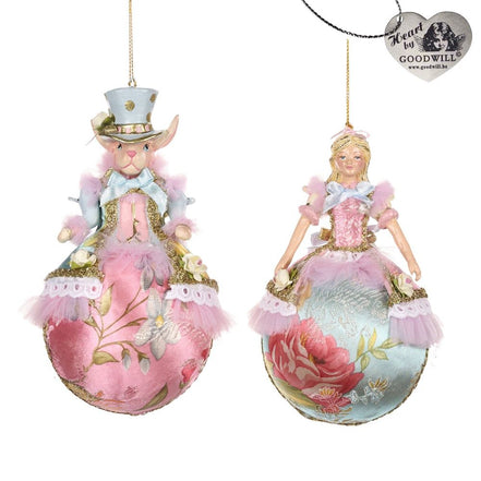 Set 2 Globuri Alice in Tara Minunilor / Iepurasul Alb 18cm roz/albastru