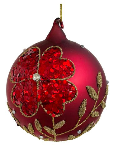 Glob rosu mat cu floare din paiete 10cm