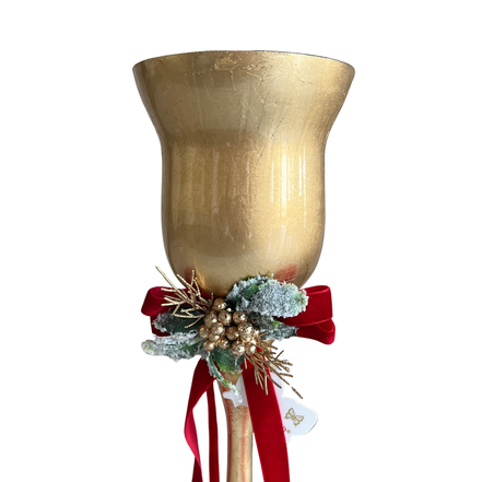 Paharnic decorativ cu suport pentru lumânare, auriu/roșu/verde, 30cm