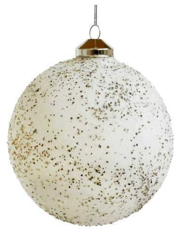 Glob de sticla alb indulcit cu sclipici argintiu 12cm