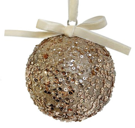 Glob cu paiete și sclipici, șampanie, cu fundă, 10 cm