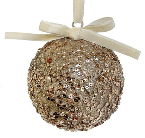 Glob cu paiete și sclipici, șampanie, cu fundă, 10 cm