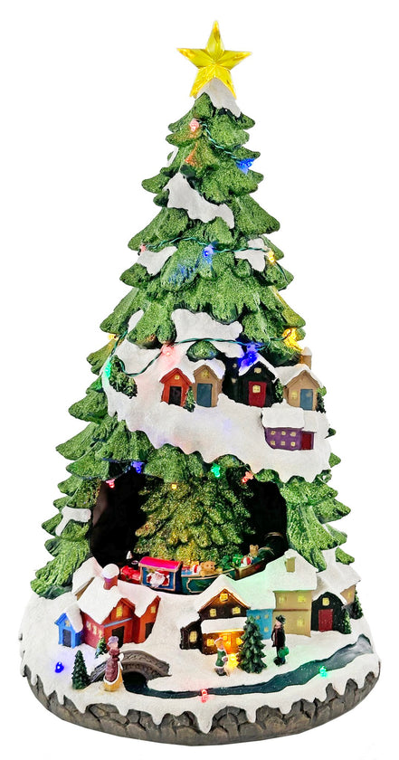BRAD DE CRACIUN CU MUZICA, LUMINI LED SI TRENULET IN INTERIOR, 46 CM