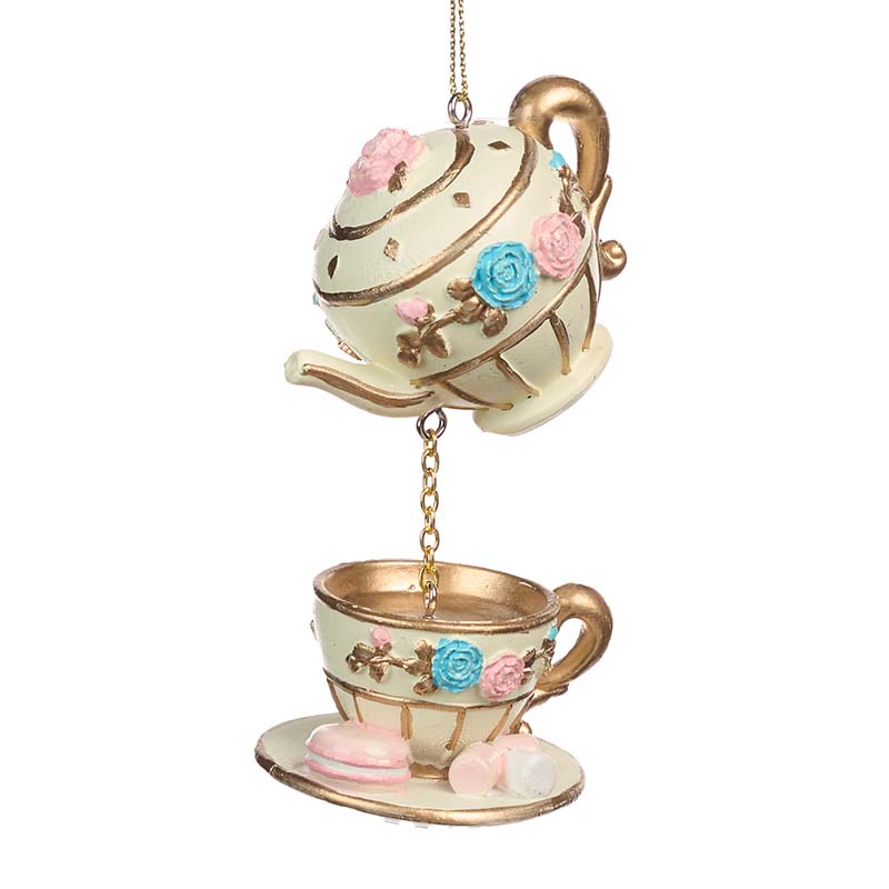 Ornament Ceainic cu ceșcută crem/auriu/roz/albastru 10cm