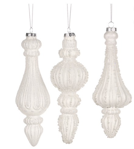 Set 3 globuri cu dungulite si margele alb 22cm