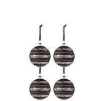 Set 4 globuri brad negre/gold