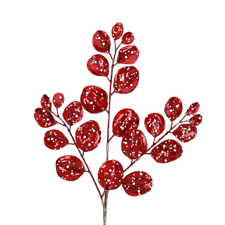 Ramură decorativa de eucalypt cu perle roșu/alb 66cm