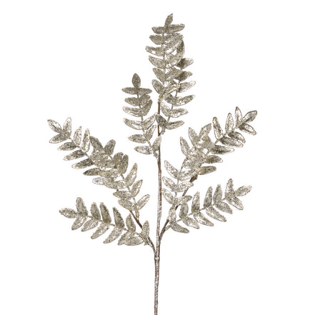 Ramură de frunze strălucitoare, champagne/argintiu, 66 cm