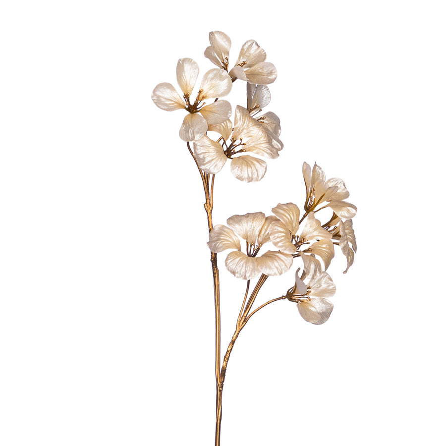 Ramură de floare decorativa, crem/alb/auriu 70cm