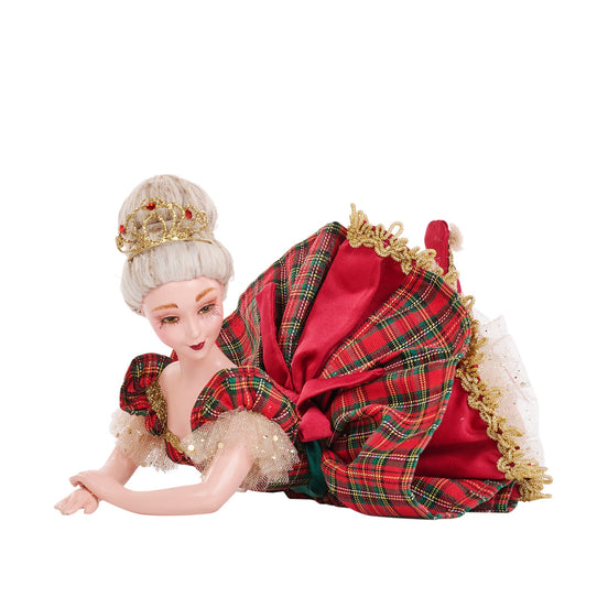 Papusa balerina intinsa tartan rosu/verde 27,5 cm