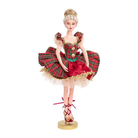 Balerină cu imprimeu tartan, rosu/verde/auriu, 46 cm