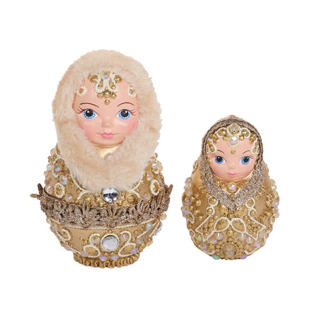 Set 2 matrioska iarna regala auriu/crem 16.5cm