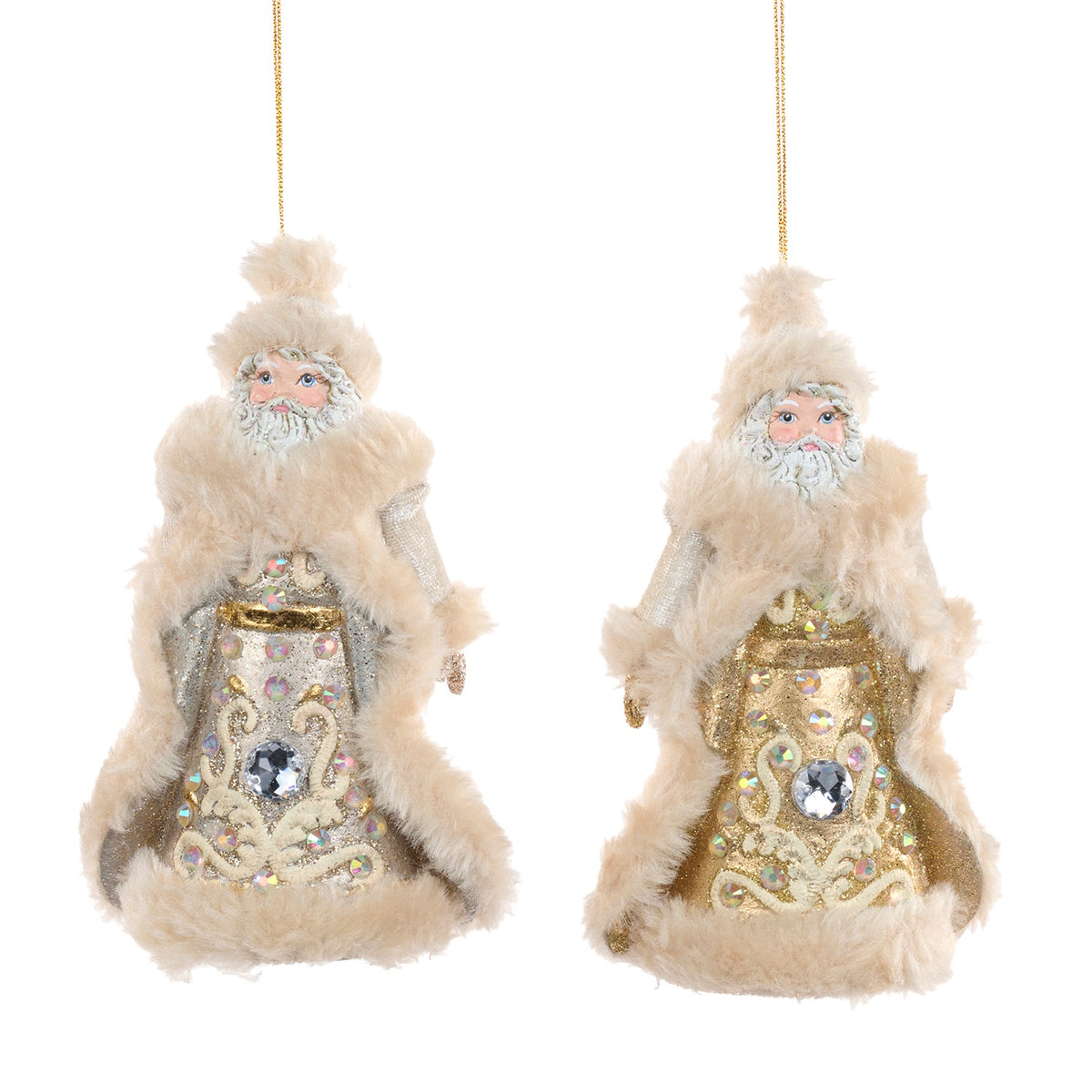 Set 2 Moș Crăciun Regal auriu/crem 12 cm