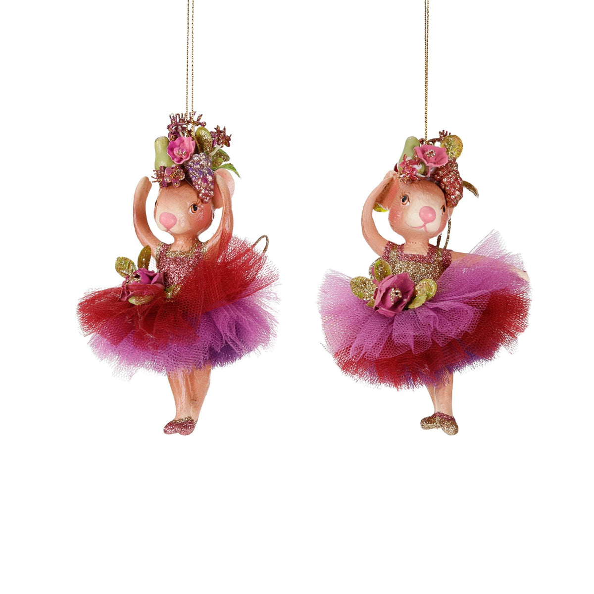 Set 2 ornamente Bettina, verde/roz, 13,5 cm