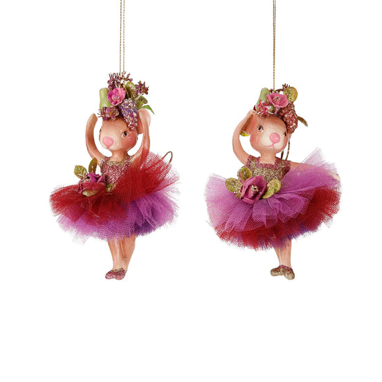 Set 2 ornamente Bettina, verde/roz, 13,5 cm