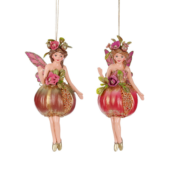Set 2 ornamente zână cu rodie, verde/roz, 16,5 cm