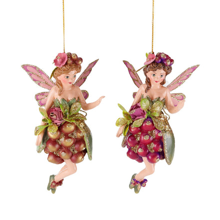 Set 2 ornamente zână cu fructe de pădure, roz, 16,5 cm