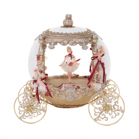 Calească decorativă cu balerine, decor de masă, roz/auriu, 46 cm