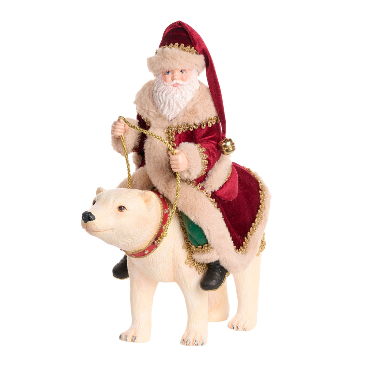 Moș Crăciun călare pe urs polar, rosu/alb, 34cm