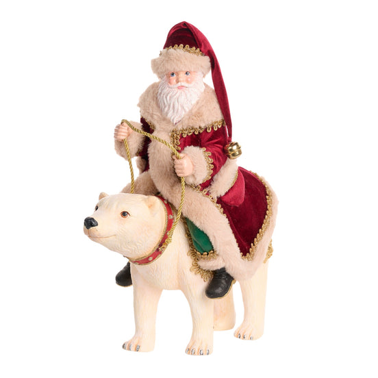 Moș Crăciun călare pe urs polar, rosu/alb, 34cm