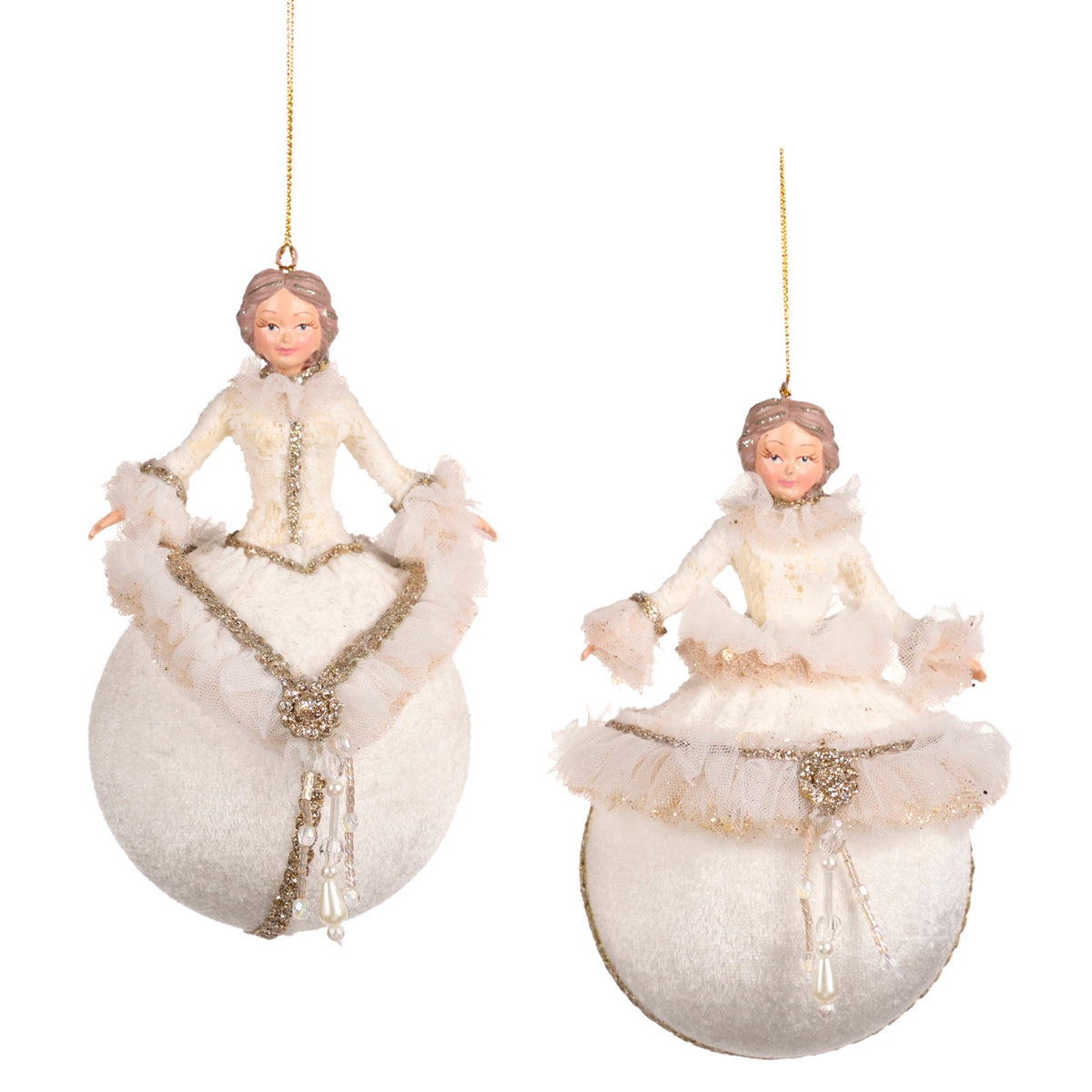 Set 2 Globuri colectia Frozen in Time ,Doamne pe globuri 14.5cm alb