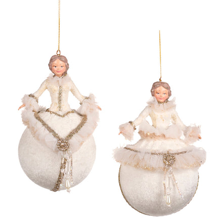 Set 2 Globuri colectia Frozen in Time ,Doamne pe globuri 14.5cm alb