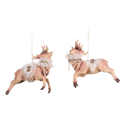 Set 2 Ornamente Caprioare in salt din colectia Frozen in Time 18cm , crem