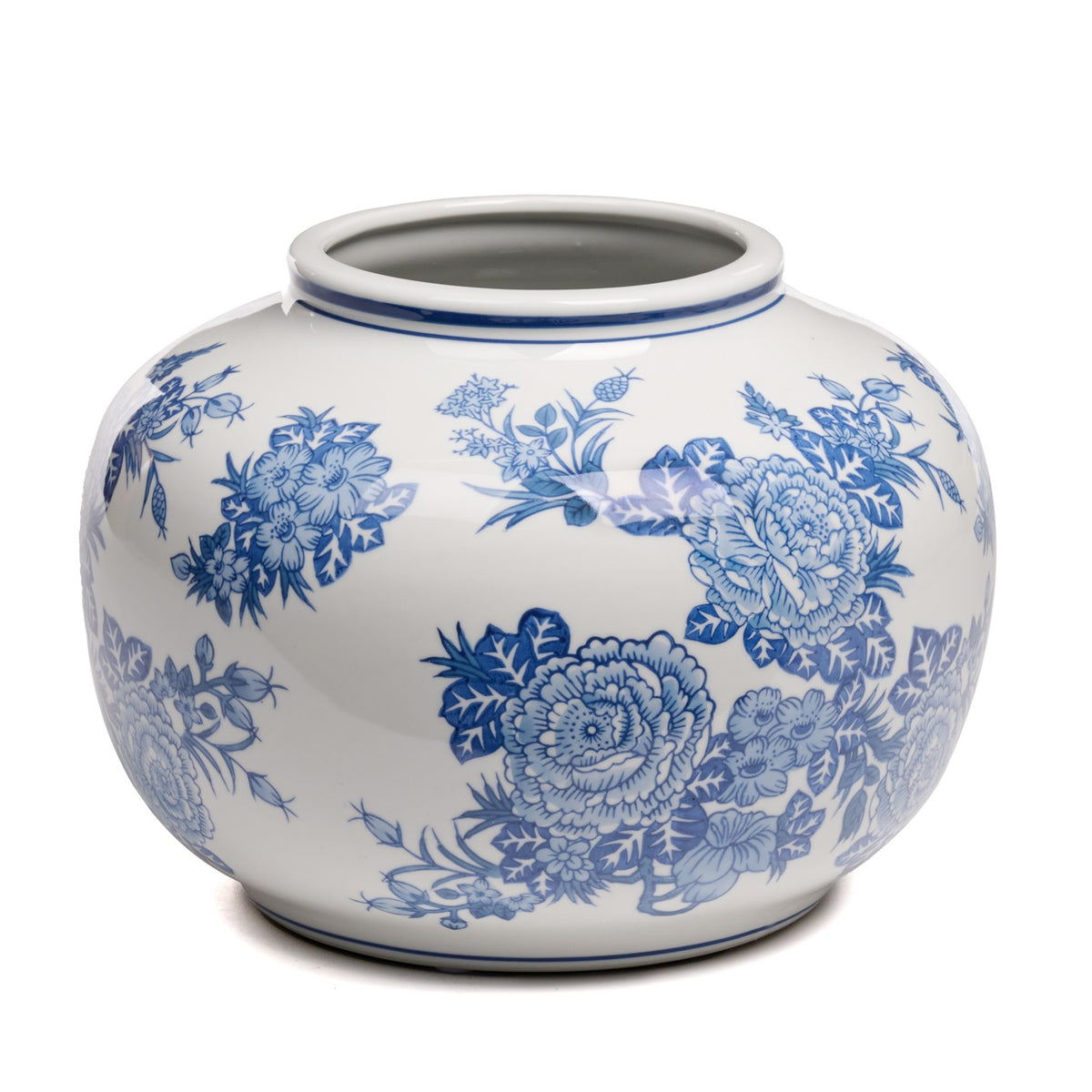 Vază din porțelan cu model floral, alb /albastru 26 cm