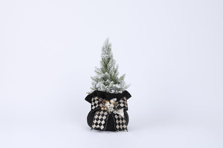 Brăduț decorativ cu bază din catifea și decorațiuni de Crăciun, negru/auriu, 45x20cm