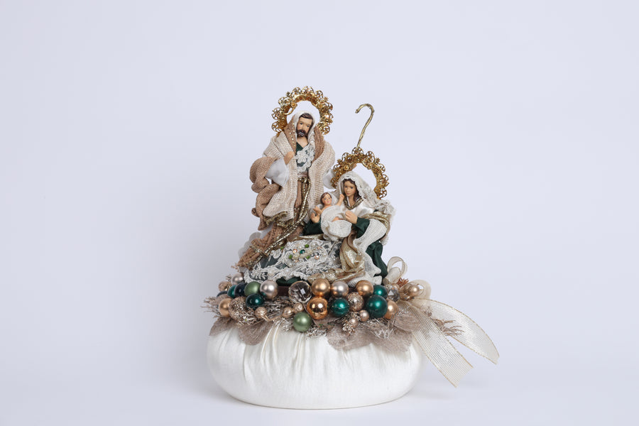 Aranjament decorativ Nașterea Domnului, alb/auriu/verde, 36x25cm