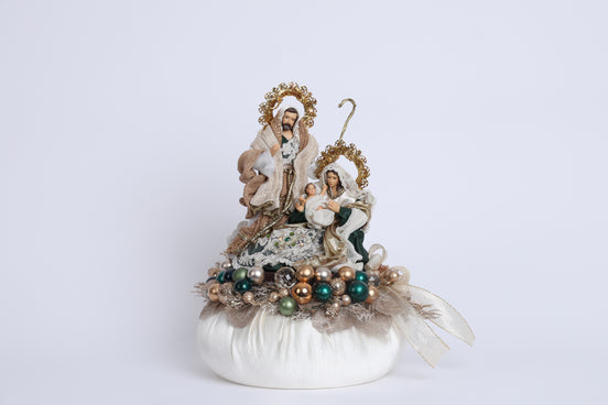 Aranjament decorativ Nașterea Domnului, alb/auriu/verde, 36x25cm