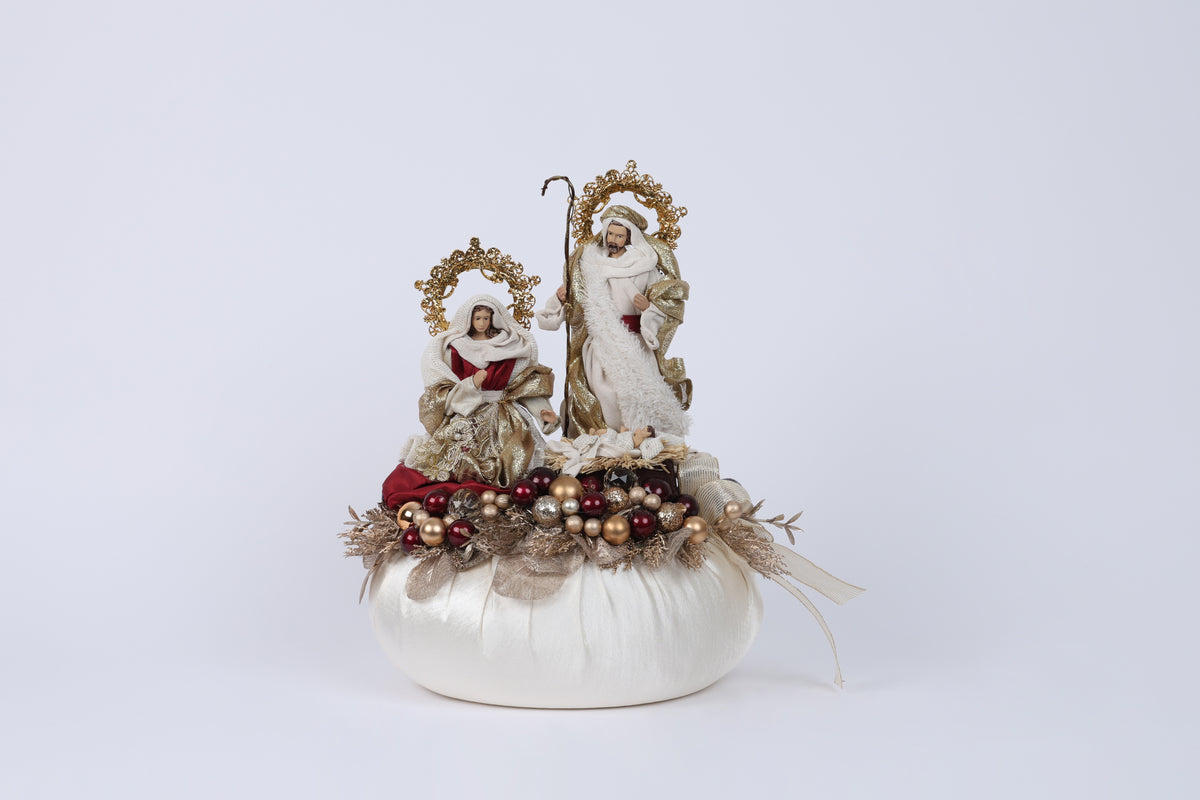 Aranjament decorativ Nașterea Domnului, alb/auriu/roșu, 37x31cm
